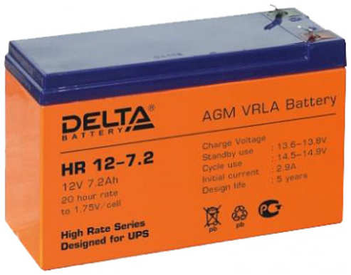 Батарея Delta HR 12-7.2, 12V 7.2Ah (Battery replacement APC rbc2, rbc5, rbc12, rbc22, rbc32 151мм/94мм/65мм) 1109076