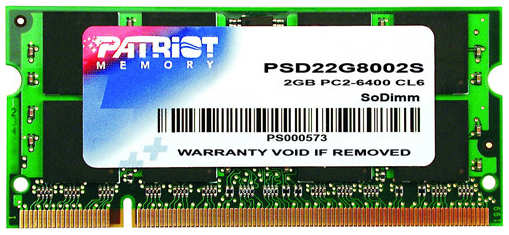 Модуль памяти SO-DIMM DDR2 2Gb PC6400 800Mhz PATRIOT (PSD22G8002S) 1117156