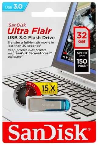 USB Flash накопитель 32GB Sandisk Cruzer Ultra Flair ( SDCZ73-032G-G46B ) USB3.0 Синий 11661994