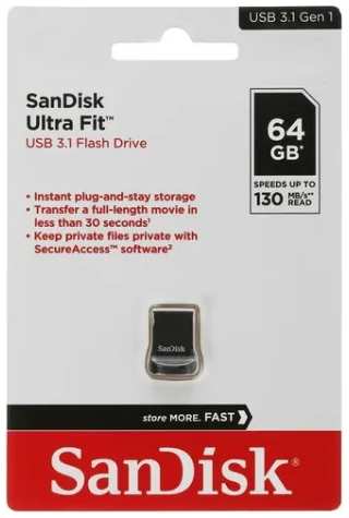 USB Flash накопитель 64GB SanDisk Ultra Fit (SDCZ430-064G-G46) USB 3.0 Черный 11677146