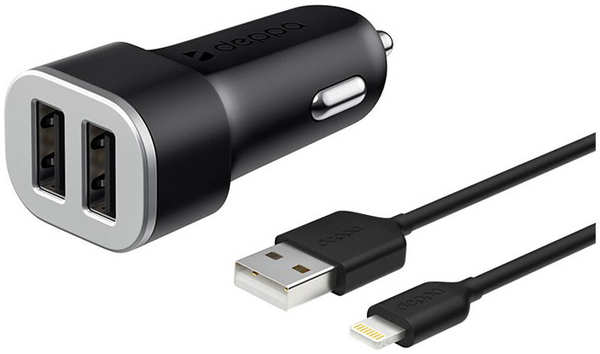 Автомобильное зарядное устройство Deppa Ultra MFI Apple Lightning, 2xUSB, 2.4A, черное (11285) 11679449