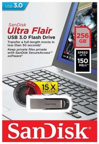 USB Flash накопитель 256GB SanDisk CZ73 Ultra Flair (SDCZ73-256G-G46) USB 3.0 Серебристый 11685845