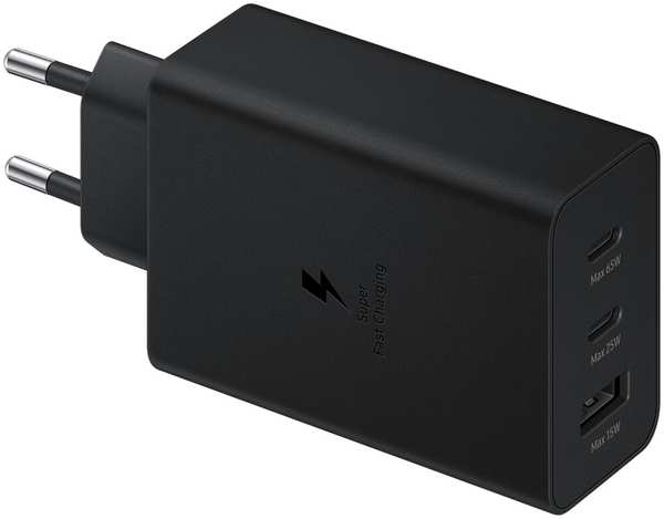 Сетевое зарядное устройство Samsung EP-T6530 65W 2xType C + USB, черное