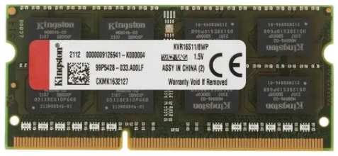 Модуль памяти SO-DIMM DDR3 8Gb PC12800 1600Mhz Kingston (KVR16S11/8WP) 11720475