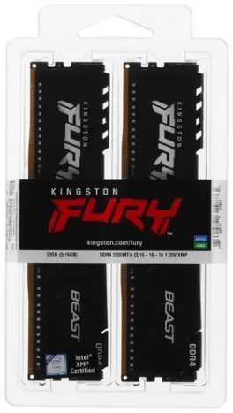 Модуль памяти DIMM 32Gb 2х16Gb DDR4 PC25600 3200MHz Kingston Fury Beast Black (KF432C16BB1K2/32) 11728724