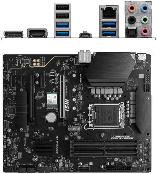 Материнская плата MSI Pro Z790-S WiFi Z790 Socket-1700 4xDDR5, 4xSATA3, RAID, 2хM.2, 3xPCI-E16x, 4xUSB3.2, 1xUSB3.2 Type C, DP, HDMI, WiFi, 2.5Glan, ATX