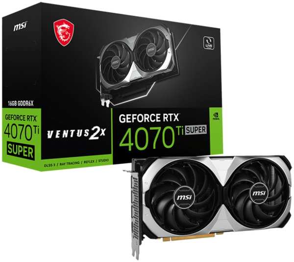 Видеокарта MSI GeForce RTX 4070 Ti Super 16384Mb, Ventus 2X 16G (RTX 4070 Ti Super 16G Ventus 2X ) 1xHDMI, 3xDP, Ret