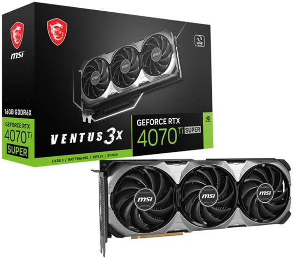 Видеокарта MSI GeForce RTX 4070 Ti Super 16384Mb, Ventus 3X 16G (RTX 4070 Ti Super 16G Ventus 3X ) 1xHDMI, 3xDP, Ret