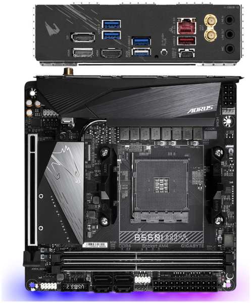 Материнская плата Gigabyte B550I AORUS Pro AX Socket-AM4 AMD B550 2xDDR4, 4xSATA3, 2xM.2, 1xPCI-E16x, 5xUSB3.2, 1xUSB3.2 Type C, DP, 2xHDMI, Wi-Fi, Glan, mini-ITX Ret 11749653