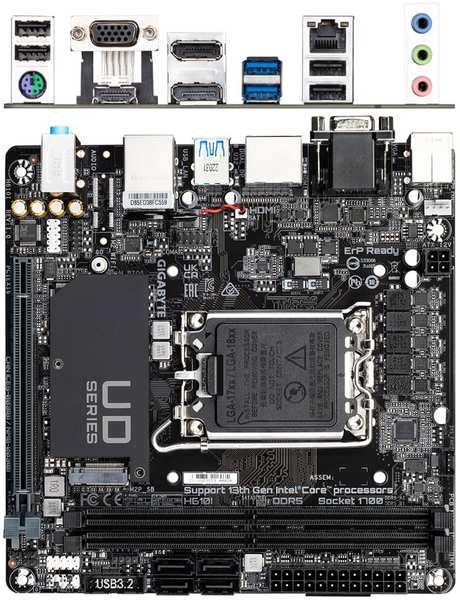 Материнская плата Gigabyte H610I H610 Socket-1700 2xDDR5, 4xSATA3, 1xM.2, 1xPCI-E16x, 2xUSB3.2, D-Sub, 2xDP, HDMI, Glan, mini-ITX 11751582