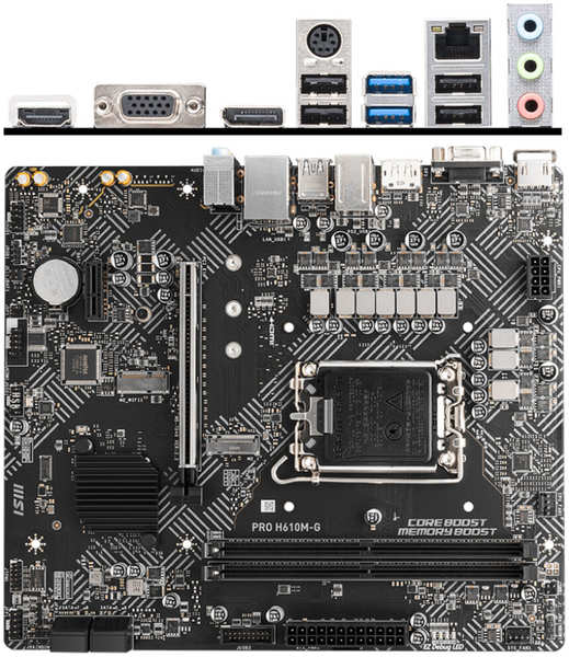 Материнская плата MSI Pro H610M-G H610 Socket-1700 2xDDR5, 4xSATA3, 1xM.2, 1xPCI-E16x, 2xUSB3.2, D-Sub, DP, HDMI, Glan, mATX