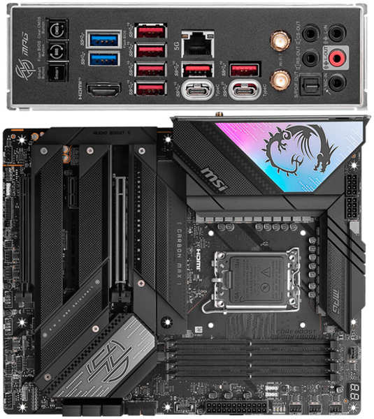 Материнская плата MSI MPG Z790 Carbon Max WiFi II Z790 Socket-1700 4xDDR5, 6xSATA3, RAID, 5хM.2, 2xPCI-E16x, 8xUSB3.2, 2xUSB3.2 Type C, HDMI, WiFi, 5Glan, ATX