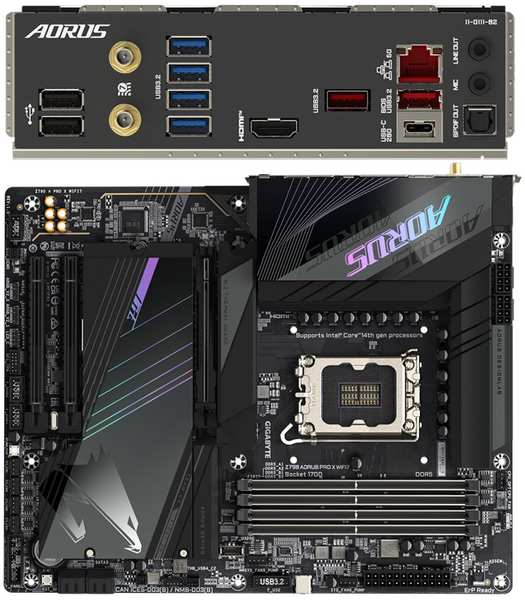 Материнская плата Gigabyte Z790 AORUS Pro X WiFi7 Z790 Socket-1700 4xDDR5, 4xSATA3, RAID, 5xM.2, 3xPCI-E16x, 6xUSB3.2, 1xUSB3.2 Type-C, HDMI, WiFi, 5Glan, ATX 11754701