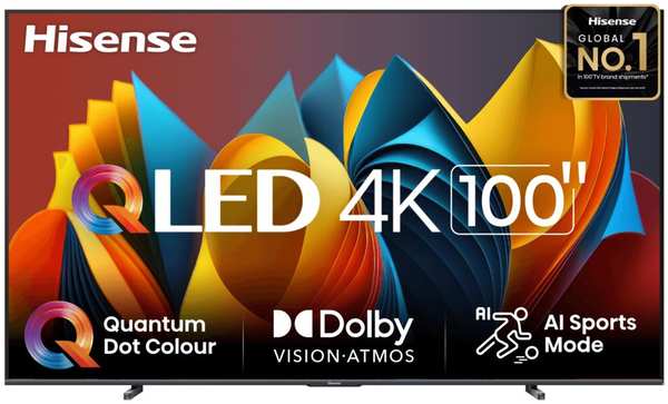 Телевизор 100″Hisense 100E7NQ (4K Ultra HD 3840x2160, Smart TV) угольно-серый