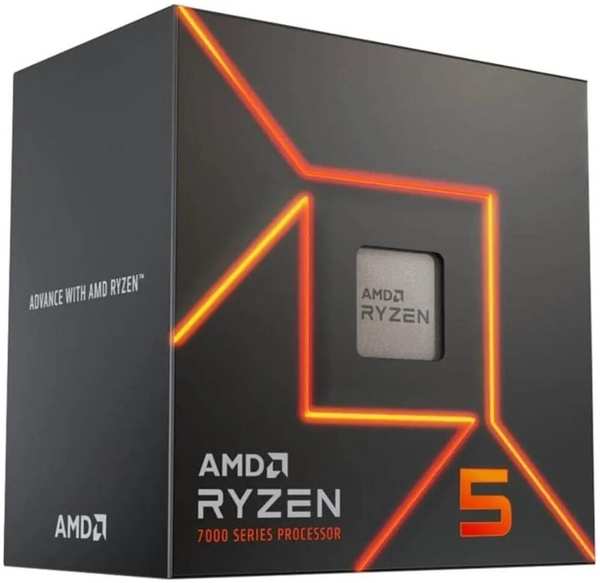 Процессор AMD Ryzen 5 7500F, 3.7ГГц, (Turbo 5.0ГГц), 6-ядерный, L3 32МБ, Сокет AM5, BOX