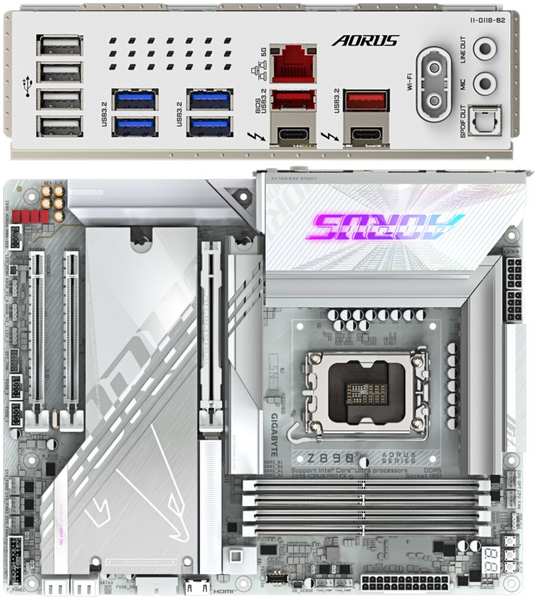 Материнская плата Gigabyte Z890 AORUS Pro Ice Z890 Soc-1851 4xDDR5, 4xSATA3, RAID, 5хM.2, 3xPCI-E16x, 6xUSB3.2, 2xUSB3.2 Type C, DP, WiFi, 5Glan, ATX