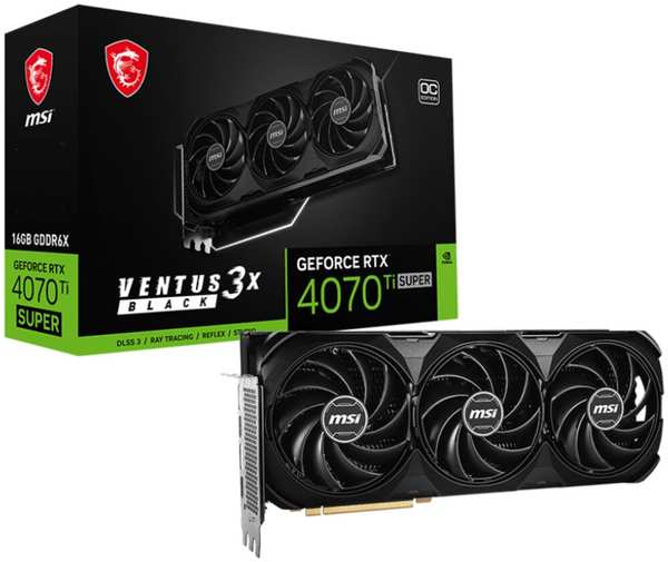 Видеокарта MSI GeForce RTX 4070 Ti Super 16384Mb, Ventus 3X Black OC 16G (RTX 4070 Ti Super 16G Ventus 3X Black OC) 2xHDMI, 2xDP, Ret 11759148