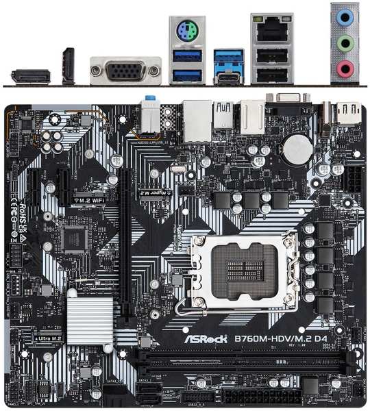 Материнская плата ASRock B760M-HDV/M.2 D4 B760 Socket-1700 2xDDR4, 4xSATA3, RAID, 2xM.2, 1xPCI-E16x, 3xUSB3.2, 1xUSB3.2 Type C, D-Sub, DP, HDMI, 2.5Glan, mATX