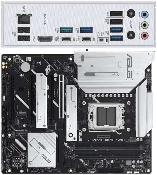 Материнская плата ASUS Prime X870-P WiFi X870 Socket AM5 4xDDR5, 2xSATA3, RAID, 4xM.2, 3xPCI-E16x, 4xUSB3.2, 2xUSB3.2 Type C, DP, HDMI, WiFi, 2.5Glan, ATX