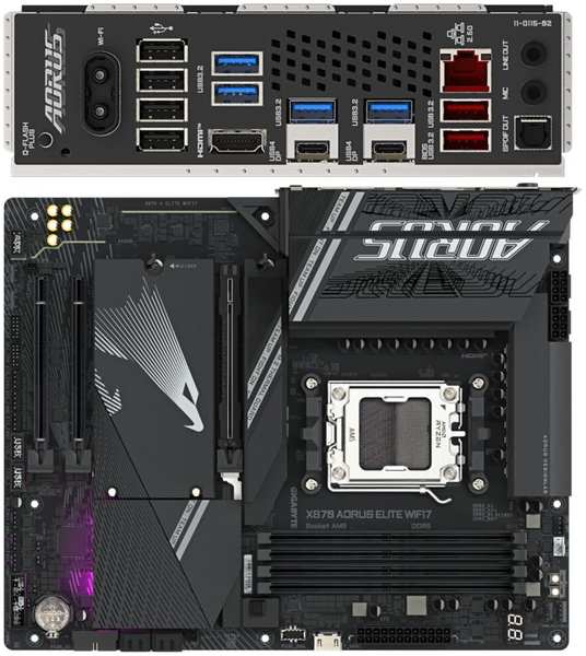 Материнская плата Gigabyte X870 AORUS Elite Wifi7 Socket-AM5 AMD X870 4xDDR5, 4xSATA3, RAID, 4xM.2, 3xPCI-E16x, 6xUSB3.2, 2xUSB3.2 Type C, DP, HDMI, Glan, ATX Ret 11759710