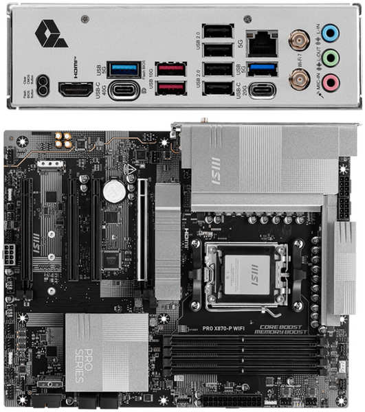 Материнская плата MSI Pro X870-P WiFi Socket-AM5 AMD X870 4xDDR5, 4xSATA3, RAID, 3xM.2, 4xPCI-E16x, 4xUSB3.2, 1xUSB3.2 Type C, DP, HDMI, WiFi, 2xGlan, ATX Ret 11759720