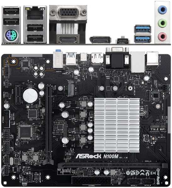 Материнская плата ASRock N100M, DDR4, GLan mАTX