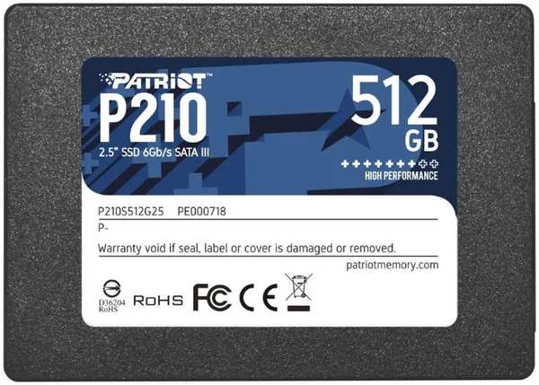 Внутренний SSD-накопитель 512Gb PATRIOT P210 P210S512G25 SATA3 2.5″