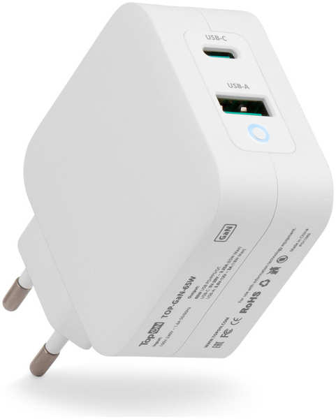 Сетевое зарядное устройство TopON GaN 65W USB + Type-C белый 11797200