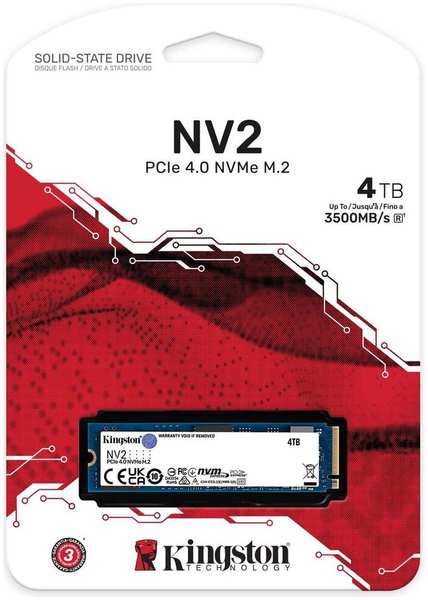 Внутренний SSD-накопитель 4000Gb Kingston NV2 SNV2S/4000G M.2 2280 PCIe NVMe 4.0 x4 11799295