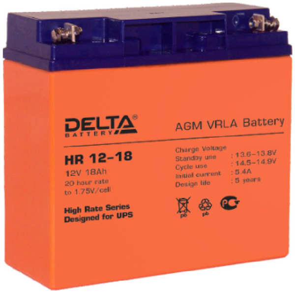 Батарея Delta HR 12-18, 12V 18Ah (Battary replacement APC rbc7, rbc11, rbc55 181мм/167мм/77мм) 11865501