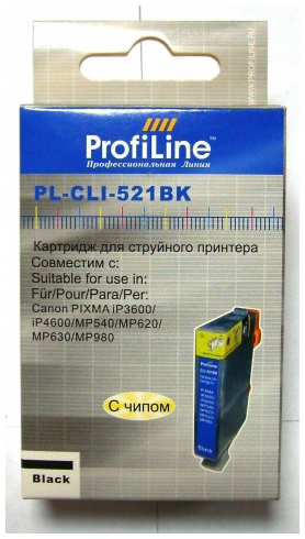 Картридж ProfiLine PL- CLI-521BK для Canon Pixma Ip3600/IP4600/MP540/MP620/MP630/MP980
