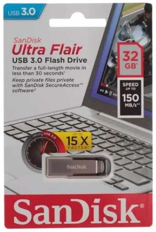 USB Flash накопитель 32GB Sandisk Cruzer Ultra Flair ( SDCZ73-032G-G46 ) USB3.0 Серебристый 11892535