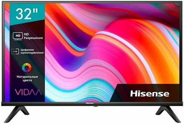 Телевизор Hisense 32” DLED, HD, Smart TV (VIDAA), Звук (12 Вт (2x6 Вт)), 2xHDMI, 2xUSB, 1xRJ-45, Черный, 32A4K 1455095