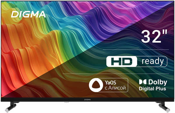 Телевизор DIGMA 32″ LED, HD, Smart TV (Яндекс.ТВ), Звук (16 Вт (2x8 Вт)), 3xHDMI, 2xUSB, 1xRJ-45, DM-LED32SBB32