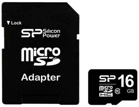 Карта памяти Silicon Power microSDHC 16 ГБ Class 10, V10, A1, R/W 40/10 МБ/с, адаптер на SD, 1 шт., черный 190185369