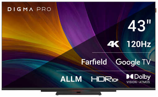 Телевизор LED Digma Pro 43″ UHD 43C Google TV Frameless черный/черный 4K Ultra HD 120Hz HSR DVB-T DVB-T2 DVB-C DVB-S DVB-S2 USB WiFi Smart TV 1905414756