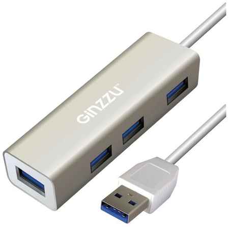 USB-концентратор Ginzzu GR-517UB, разъемов: 4, 20 см, серебристый 19228068063