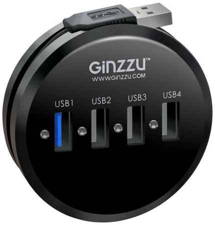 USB-концентратор Ginzzu GR-314UB, разъемов: 4, 20 см, черный 19228070446