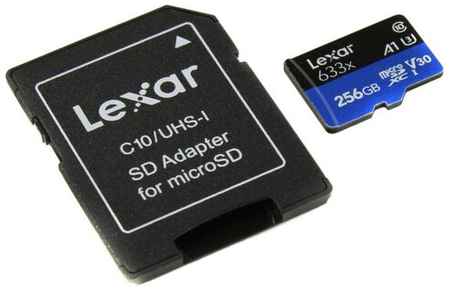 Карта памяти Lexar microSDXC 256 ГБ Class 10, V30, A1, UHS-I, R/W 100/45 МБ/с, адаптер на SD, белый/серый