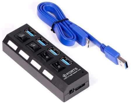 USB 3.0 хаб SmartBuy с выключателями, 4 порта, СуперЭконом, черный, SBHA-7304-B 19337486414