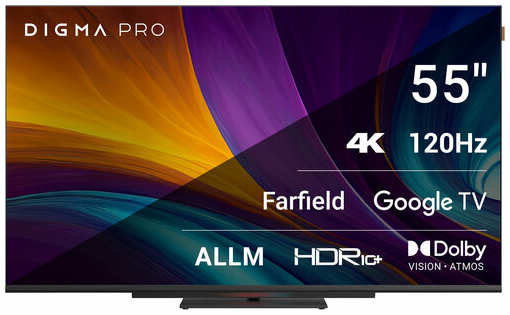Телевизор LED Digma Pro 55″ UHD 55C Google TV Frameless черный/черный 4K Ultra HD 120Hz HSR DVB-T DVB-T2 DVB-C DVB-S DVB-S2 USB WiFi Smart TV 1936873241