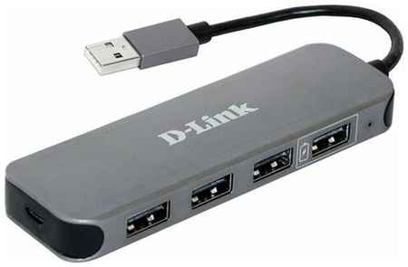 USB-концентратор D-Link DUB-H4/E1A, разъемов: 4, 10 см, серый 19372703945