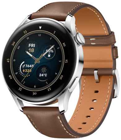 Умные часы HUAWEI Watch 3 Classic 46 мм NFC, серебристый/коричневая кожа 19513885464