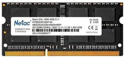 Оперативная память Netac 4 ГБ DDR3L 1600 МГц SODIMM CL11 NTBSD3N16SP-04 19542774365