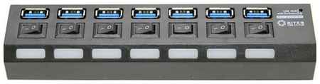 Разветвитель USB3.0 5Bites HB37-303PBK хаб - концентратор 7 портаов USB3.0 + выключатели + блок питания линейка - чёрный 19561483874