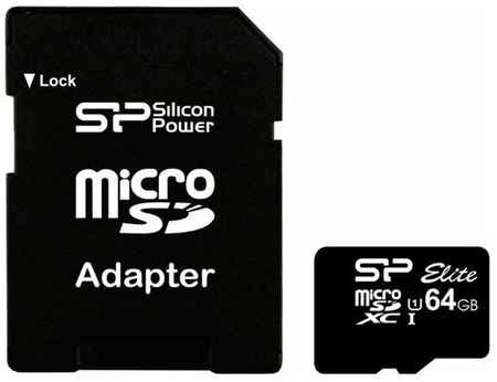 Карта памяти Silicon Power microSDXC 64 ГБ Class 10, V10, A1, UHS Class 1, R/W 85/15 МБ/с, адаптер на SD, 1 шт., черный 195636304