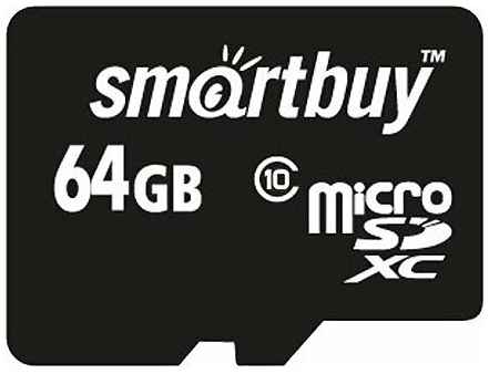 Карта памяти SmartBuy microSDXC 64 ГБ Class 10, V30, UHS-I, R/W 20/17 МБ/с, 1 шт., черная 195723811
