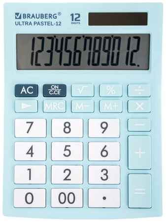 Калькулятор настольный BRAUBERG ULTRA PASTEL-12-LB (192x143 мм), 12 разрядов, двойное питание, голубой, 250502 19595778036