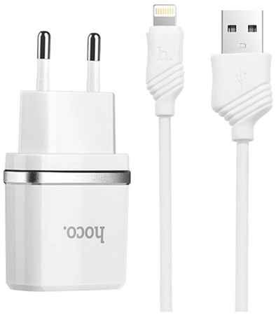 Сетевое зарядное устройство Hoco C11 Smart + кабель Lightning, EU, белый 19792769928