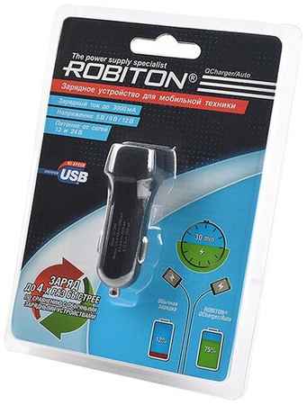 Robiton Автомобильное зарядное устройство microUSB 1м Robiton QCharger/Auto 12-24V 198225806506